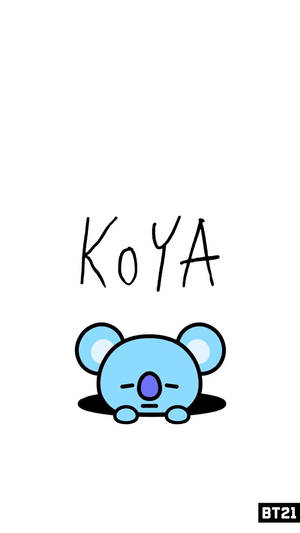 名叫Koya的藍色卡通樹熊從洞裡探出頭來。