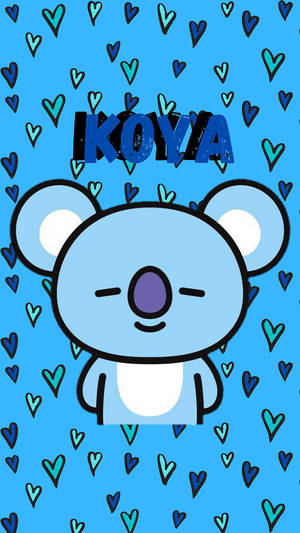 藍色卡通樹熊配心形背景及名字 Koya