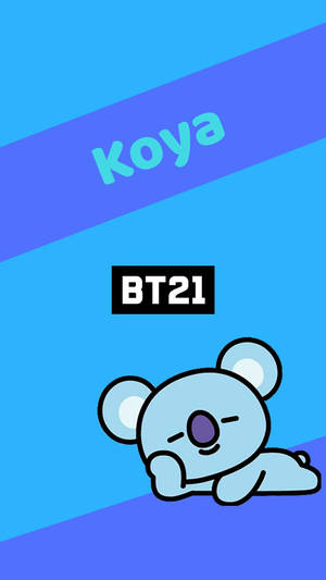 漸變背景上的BT21藍色卡通樹熊角色Koya。