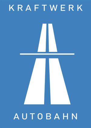 藍色背景，帶有白色風格化道路和Kraftwerk Autobahn文字。 — 音樂 GIF 壁紙