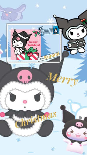Kuromi 和朋友們的聖誕服裝，搭配雪花和節日郵件。 — Kawaii 聖誕 GIF 壁紙