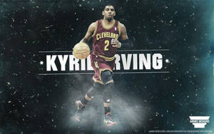 Kyrie Irving 身穿克里夫蘭球衣，在聚光燈下運球，五彩紙屑飄落。