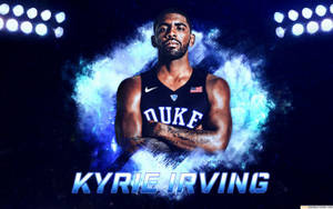 籃球運動員 Kyrie Irving 身穿杜克球衣，被藍色能量效果包圍。