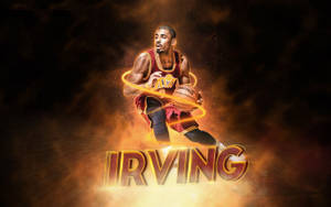 身穿栗色球衣的籃球運動員運球，帶有發光橙色能量和下方「IRVING」文字。