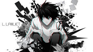 動漫角色 L Lawliet 被黑白破碎碎片包圍，帶有 3D 立體效果。