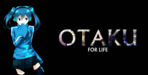 身穿藍色校服的動漫女孩在「OTAKU FOR LIFE」文字旁邊捂住嘴巴。 — 可愛動漫女仔 壁紙