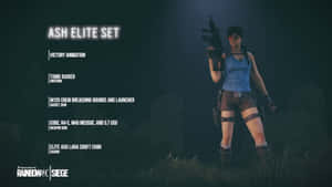 Lara Croft 在昏暗森林中手持步槍，帶有遊戲選單文字。 — 虹彩六號：圍攻行動 壁紙