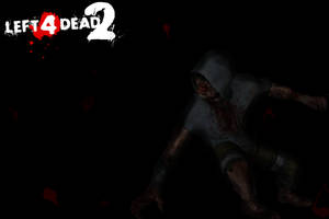 穿著連帽衫的殭屍向前猛撲，帶有血跡飛濺和 Left 4 Dead 2 標誌。