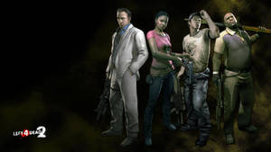 Left 4 Dead 2 的四名武裝遊戲角色在黑暗煙霧繚繞的環境中準備就緒。