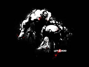 Left 4 Dead 的喪屍和倖存者，以帶有血跡的深色圖形風格呈現。