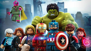 LEGO Marvel 超級英雄們在城市景觀中英勇地擺姿勢。 — 復仇者聯盟 壁紙