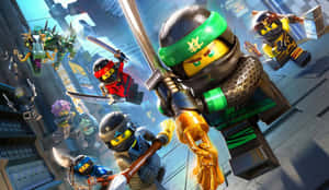 LEGO Ninjago 忍者們在城市屋頂上拔劍激戰。 — 忍者 壁紙