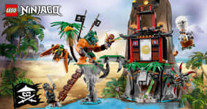 LEGO 旋風忍者海盜角色在熱帶海灘的懸崖堡壘附近戰鬥。 — 暗黑破壞神3 壁紙