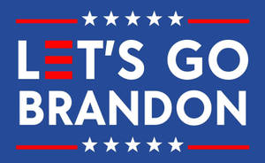政治競選圖形，藍色背景上有星星和條紋，文字為 LET'S GO BRANDON。
