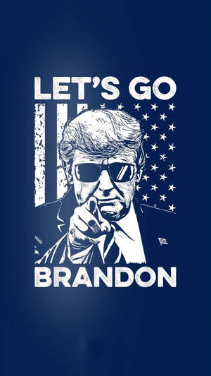 戴太陽眼鏡的男人指向前方的圖形插圖，帶有 LET'S GO BRANDON 文字和美國國旗設計。
