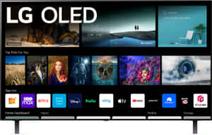 LG OLED TV 主螢幕顯示天氣和串流應用程式。 — 電腦 GIF 壁紙