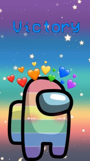 彩虹Among Us角色在星空下以心形慶祝勝利。