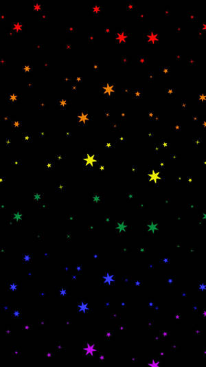 彩色星星在黑色背景上發光。