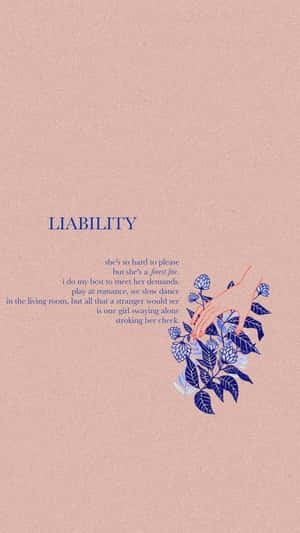 名為 Liability 的詩，在粉紅色紋理背景上帶有藍色花卉和手部插圖。 — 迷幻暗黑風格 壁紙