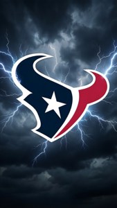 侯斯頓德州人隊標誌在黑暗暴風雨的天空中被閃電照亮