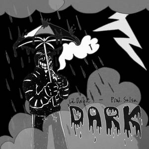 一個咧嘴大笑的卡通人物，在雷電交加的暴風雨中撐著雨傘。