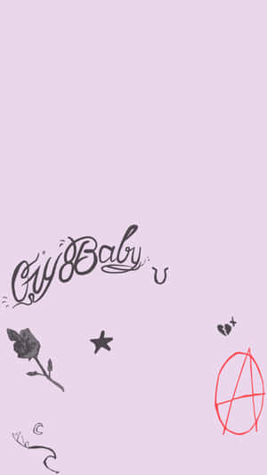 薰衣草背景，帶有「Cry Baby」文字及符號，包括玫瑰、星星、破碎的心和紅色無政府主義標誌。