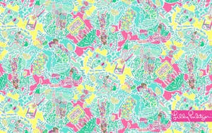 色彩繽紛的 Lilly Pulitzer 圖案，包含女孩、柑橘和花卉設計。