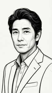 一幅黑白線條畫，畫中男士穿著西裝外套和襯衫領。
