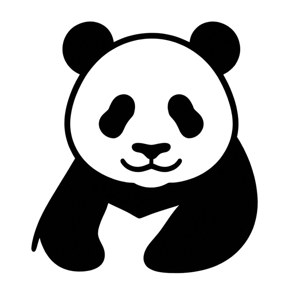 一隻黑白卡通熊貓直立坐著，有圓耳朵和簡單面部特徵。