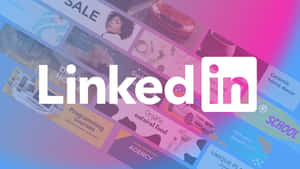LinkedIn 標誌，在色彩繽紛的漸變背景上帶有職業和生活內容面板。