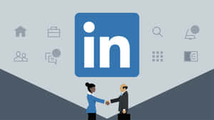 兩人在 LinkedIn 標誌下握手，周圍有商業圖標。