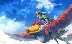 Link騎著紅鳥穿過藍天白雲。 — 1280x800 壁紙