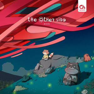 兩隻卡通動物坐在山丘上，上方有色彩繽紛的抽象形狀，伴隨著發光的螢火蟲。