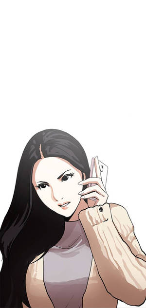 長黑髮的動漫女孩將手機貼在耳邊。