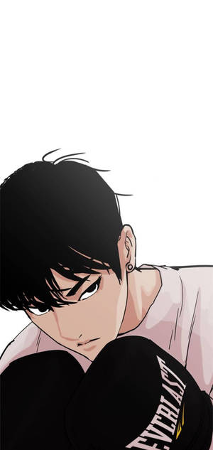動畫男性拳擊手戴黑色Everlast手套，眼神凌厲，背景白色。