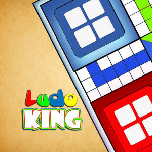 Ludo King遊戲板，帶有彩色方格和大膽標誌，背景有紋理。
