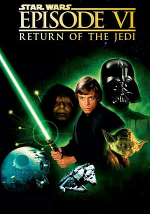 《星球大戰：第六部曲－武士復仇》電影海報，包含Luke Skywalker、Darth Vader、Yoda和太空船。