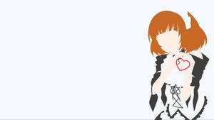 動漫女孩，橙色頭髮，將粉紅色心形舉在臉上。 — 極簡美學 壁紙