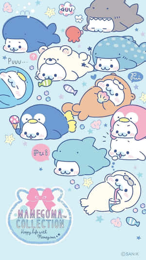 可愛的卡通海洋動物在帶有星星和氣泡的淺藍色海洋中漂浮。