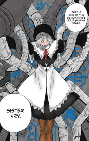 動漫女僕裝少女被機械觸手和對話氣泡包圍。 — Nubia Flip2 壁紙