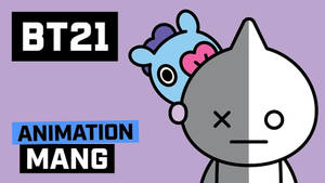 BT21卡通角色，紫色背景上有文字標籤。