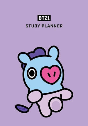 BT21學習計劃封面，藍色角色手持粉紅色心形。