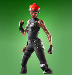 穿著黑色盔甲和紅色頭盔、帶有部落紋身的Fortnite角色正在擺姿勢。 — 紋身 壁紙