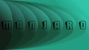 Manjaro 標誌以黑色文字顯示在藍綠色和綠色波浪背景上