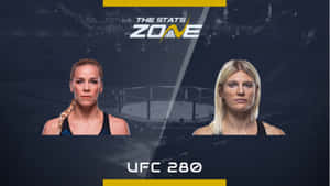 兩位女性MMA拳手在UFC 280宣傳圖像中，背景為競技場。