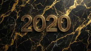 黑色大理石上帶金色紋理的2020金色文字