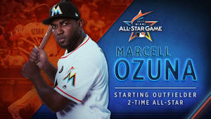 Marcell Ozuna 邁阿密馬林魚隊棒球選手為2017年全明星賽宣傳圖形握著球棒。