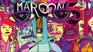 帶有迷幻面孔同滴落眼睛嘅Maroon 5樂隊插圖。 — 藝術 壁紙