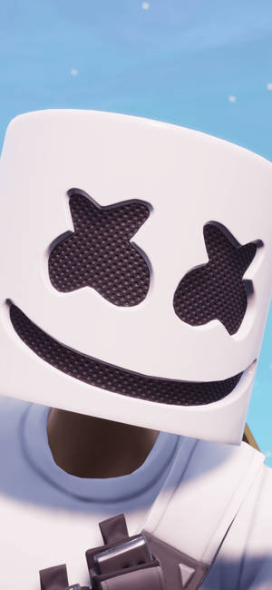 Marshmello 戴著他標誌性的白色頭盔，帶有黑色星形眼睛和微笑。 — Pixel 8a 壁紙