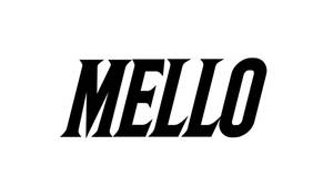 粗體黑色風格文字拼寫MELLO在白色背景上。